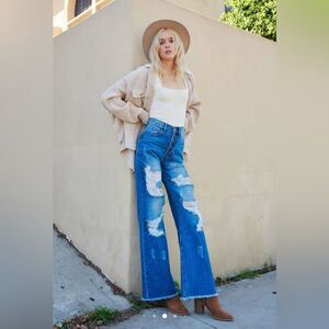 Vibrant M.i.U Ripped Hem Button fly Wide Leg distressed Jeans Sz 13